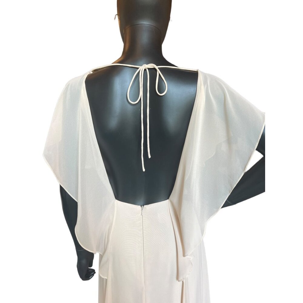 Jenny Yoo Cream Chiffon Flutter Sleeve Formal Gown